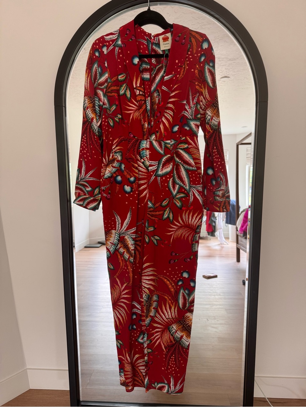 FARM RIO Red Tropical-Print jumpsuit